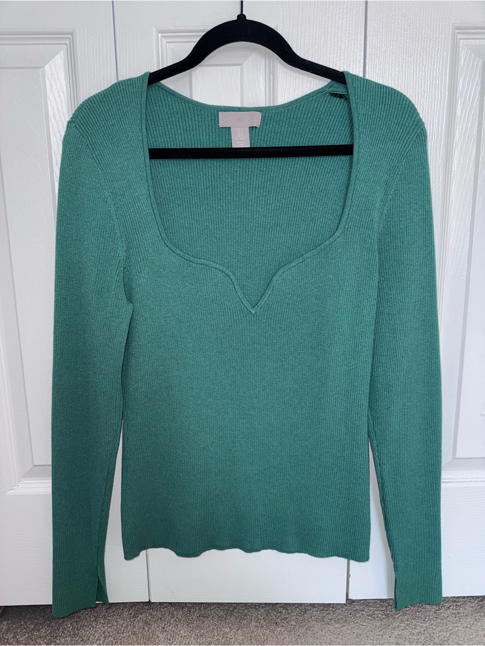 H&M Teal Ribbed Crewneck Sweater